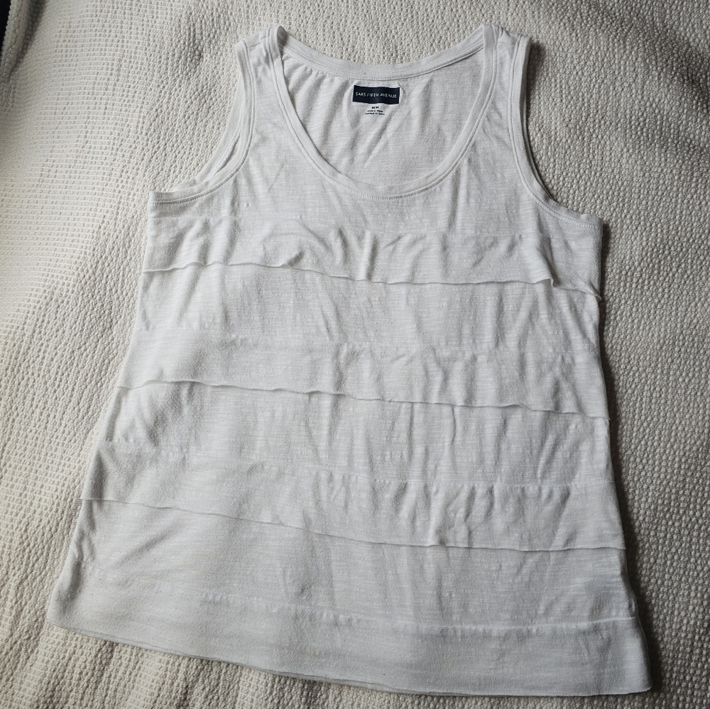 White Saks Fifth Avenue Small ruffled tank size medium